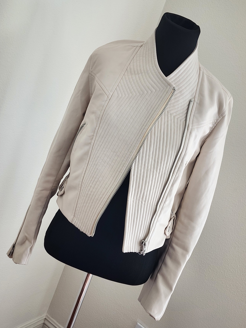 Blank NYC Cream Quilted Leather Moto Jacket